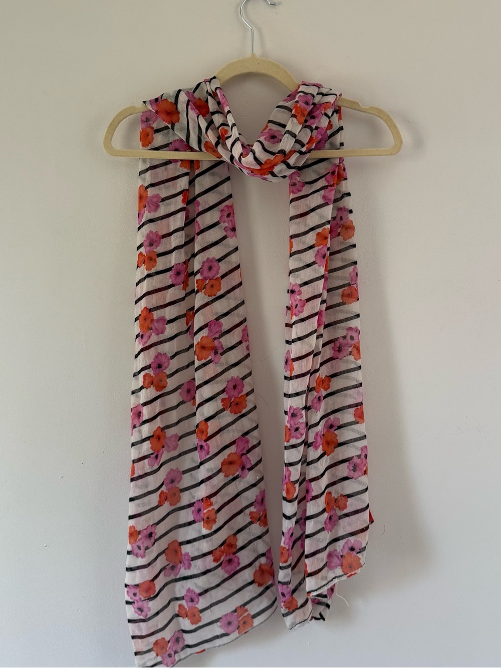 J.Crew Floral Stripe Lightweight Scarf Pink Orange Spring Preppy